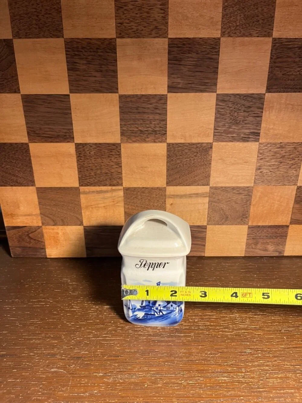 German Inga Delft Blue and White Pepper Canister A543, small chip on handle top